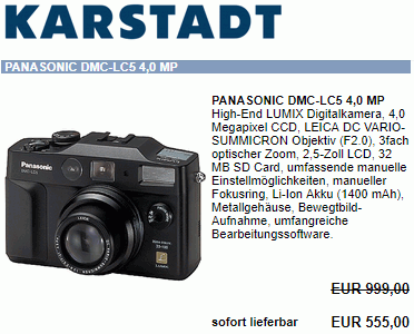 4MP Digitalkamera bei Karstadt für 555 Euro